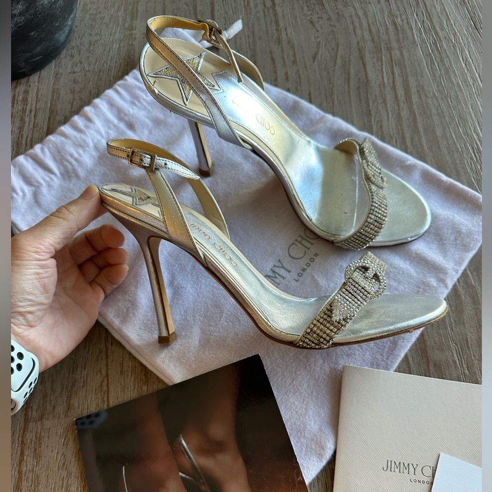 Jimmy Choo Tabatha 39 silver sling back heels GUC